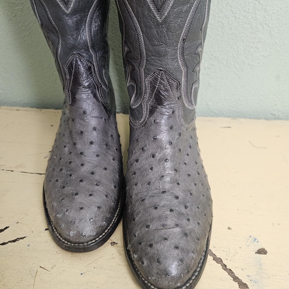 Nocona White Label Gray Ostrich Leather Western Boots 7.5 - Picture 6 of 11